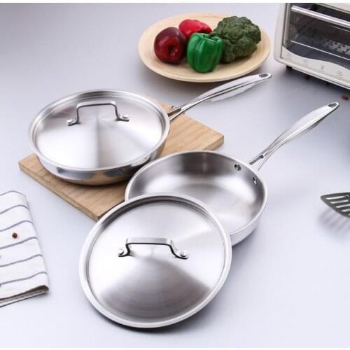304 Stainless Steel Fying Pan Non Stick Uncoated Composite Bottom With Lid Cooking Kitchen Supplies Wok Pancake Pot Steak Eggs
