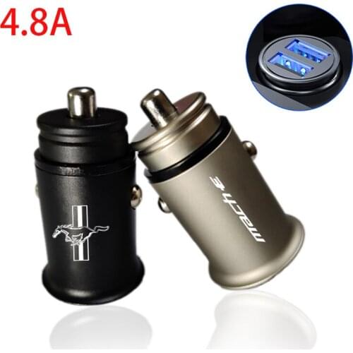 4.8A Metal Dual USB Phone Charger Car Charger Mobile Phone Adapter For Ford Mustang GT GT500 GT350 Convertible V VI Mach-E