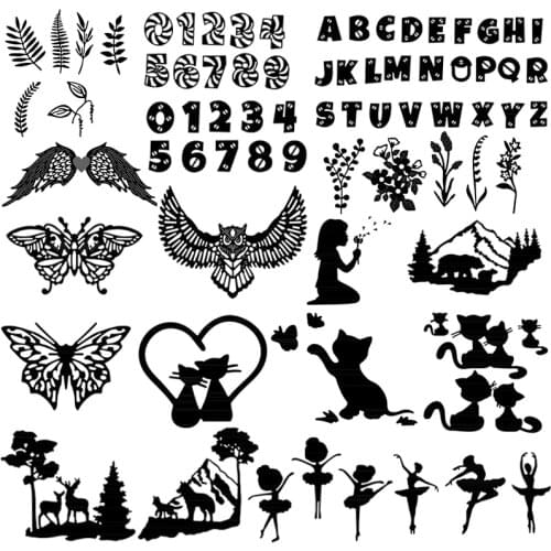 Butterflies Cats Wings Silhouettes Fern Leaves Numbers Uppercase Alphabets Cutting Dies For DIY Scrarpbooking Cards Crafts 2021