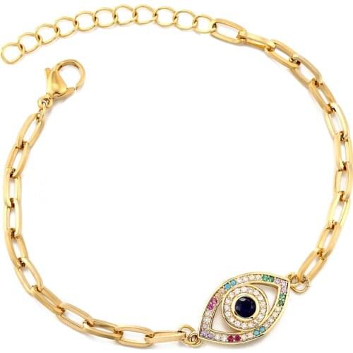 Charm Evil Eye Copper Adjustable Women Lucky Cuban Hip Hop Chain Stainless Steel Bracelet 3 Colors For Party Jewelry Pulseira
