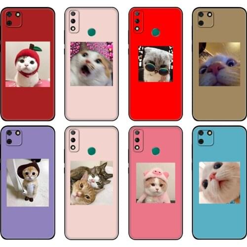 Black tpu Case For Huawei Y9S Y6S Y8S Y5P Y7P Y8P Case For Huawei Y5 lite Prime 2018 Y6 2019 Cover Cute cat funy