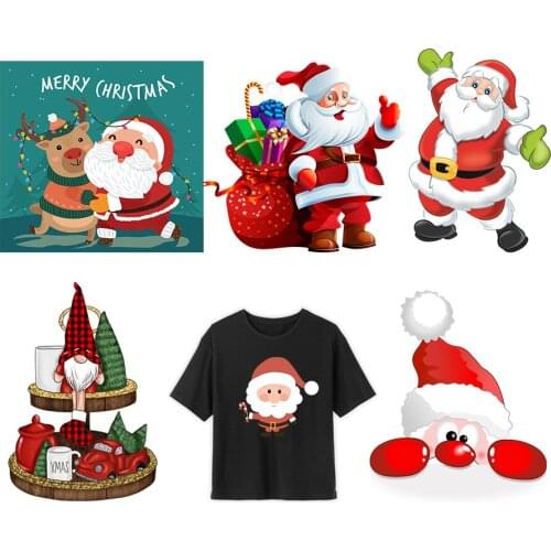 DIY Cartoon Christmas Santa Claus Heat Transfer Sticker For Vogue Girl Clothing Patch 1 Piece. T382