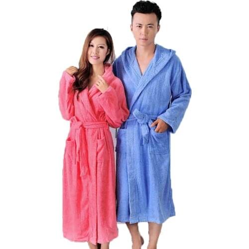 Cotton Bathrobe Women 100% Cotton Hooded Long Warm Soft ThicK Bathrobe Plus Size XL Toweling Terry Fleece Hotel Winter