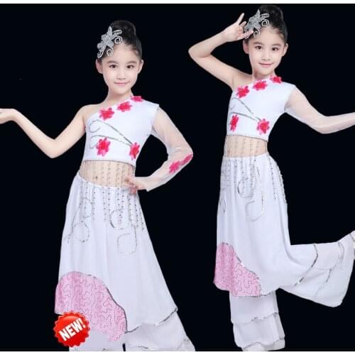 New Style Childrens Monochrome Ethnic Dance Suit Classical Dance Costumes Yangge Suits Stage Performance