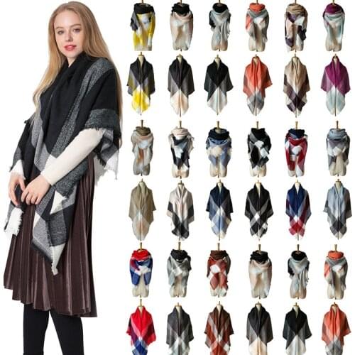 Square Winter Scarf For Women Brand Designer Shawl Cashmere Plaid Scarves Blanket Wholesale Girls Shawls