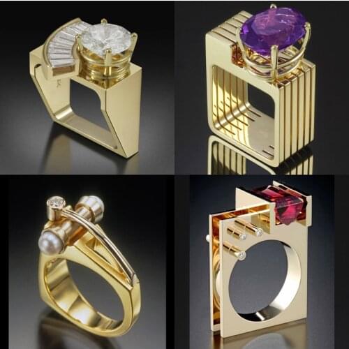 Fashion Geometry Rings Unique Irregular Design Golden Jewelry Inlay Luxury Cubic Zirconia Women Punk Ornaments Multiple Choices
