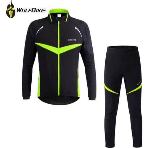 Wolfbike Mens Thermal Winter Cycling Jackets Set Water Resistance Windproof Bike Bicycle Coat Cycling Clothing Suits