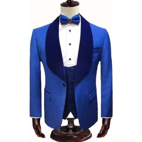 2020 wedding Men Suits Italian Style Blue Cotton groom party marriage Suits Three pieces Blazers pants terno masculino slim fit