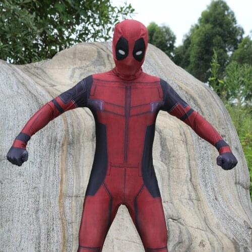 24 Hrs Shipped Out Men 3D Deadpool Cosplay Costume Spandex Lycra Jumpsuit Bodysuit With Headgear Men Halloween Deadpool Costumes