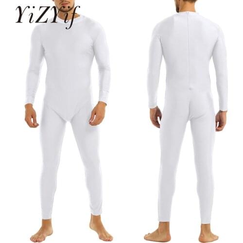 Men One-piece Long Sleeve Skin-Tight Jumpsuit Solid Ballet Gymnastics Leotard Unitard Bodysuit Adult Ballerina Dancer Costumes