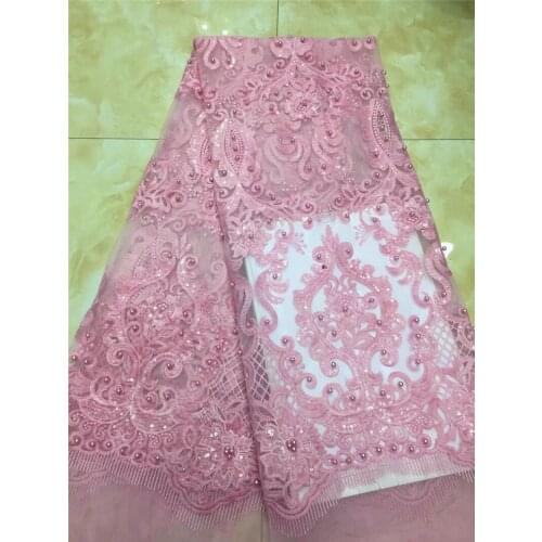 Latest French Lace Fabric High Quality African Embroidered Tulle Lace Fabric with beads BZL-101215 For women pretty Dress