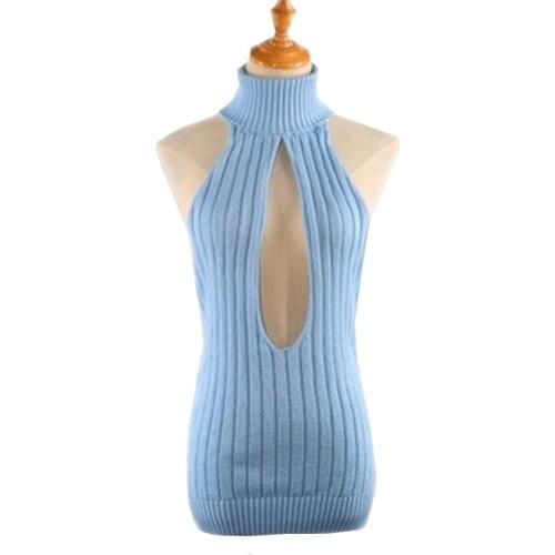 2019 New Sexy Women Backless Virgin Killer Sweater Bodysuit Turtleneck Open Chest Hollow Japanes Knitted Sweaters Pullovers W22