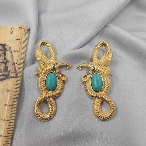 Punk Snake Stud Earrings Ethnic Style Gold Metal Earrings Indian Women Bohemian Turquoises Brincos Jewelry