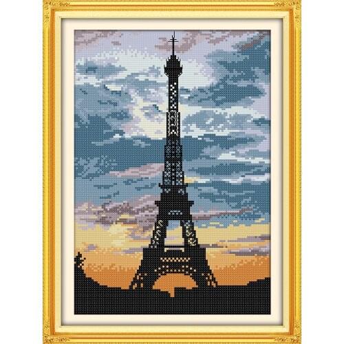 The tower at dusk Paris scenery Crafts Cross Stitch Kit Accurate Printed Embroidery DIY Handmade Needle Work Wall Home Decor