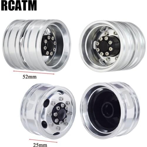 2PCS CNC Metal Alloy Front Rear Widened 52mm&25mm Wheel Hub Rim For 1/14 Tamiya RC Car Tow Drag Trailer Truck Man Scania