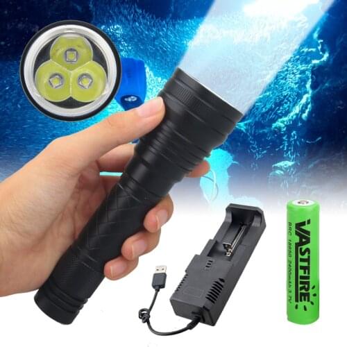 Underwater Flashlight Scuba Diving light Torch XM-L2 LED Waterproof Small Handheld Torch Long-Range + 18650 Battery and Charge