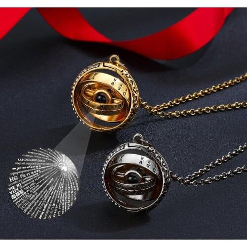 Dropshipping 100 language I Love You Projection Astronomical Ball Necklace Pendant Openable Sphere Necklaces For Women Jewelry