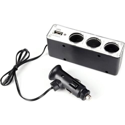1Pcs Triple Socket Splitter Cigarette Lighter Adapter Plug & USB Port 3 Way Charger
