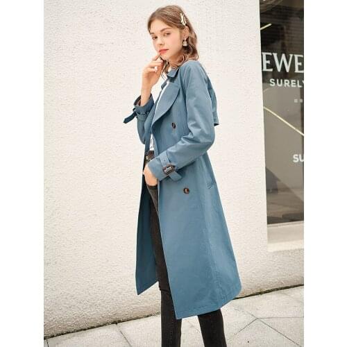 Windbreaker womens middle long 2021 spring Autumn New Korean loose double breasted British casual coat