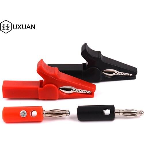 4pcs 55mm Alligator Clip + Banana Plug, Test Probe With 4mm Banana Plug Cable Clips