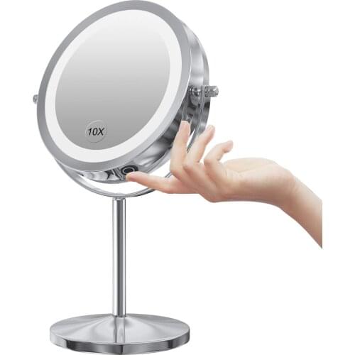 LED Makeup Mirror with Touch Screen Adjustable LED Light, 7 Inch Lighted Vanity Swivel Mirror 1x/10x Magnifying Double Sided Mir