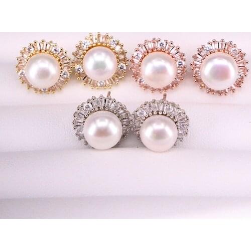 6 Pairs ZYZ339-2925 Fashion Jewelry Mix Color bling cz Geometric Round With pearl shell Bead Stud Earrings Gift For Women Girl