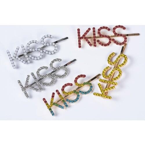 Fashion Crystal Letter Hair Pins For Women Love Hair Clips Kiss Hairgrips Hair Accessories Wedding Party Headdress Jewelry