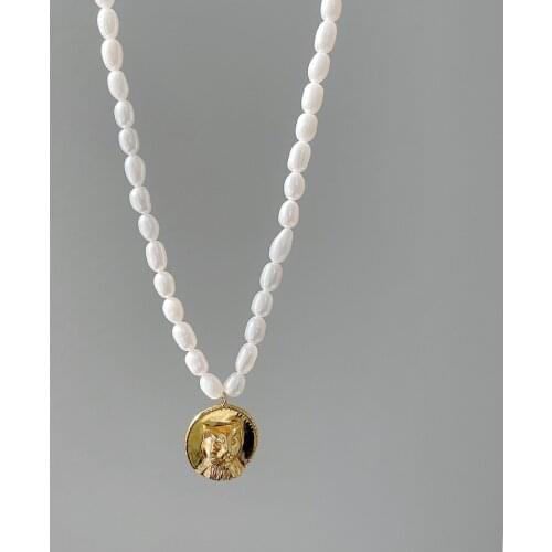 Amaiyllis 925 Sterling Silver Cat Head Pearl Necklace Pendant Fashion Female Freshwater Pearl Clavicle Chain Necklace Jewelry