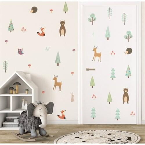Zollor Cartoon Animals Baby Room Wall Decor Wall Stickers for Kids Room Fox Bear Tree Multi-function Wall Decor Stickers