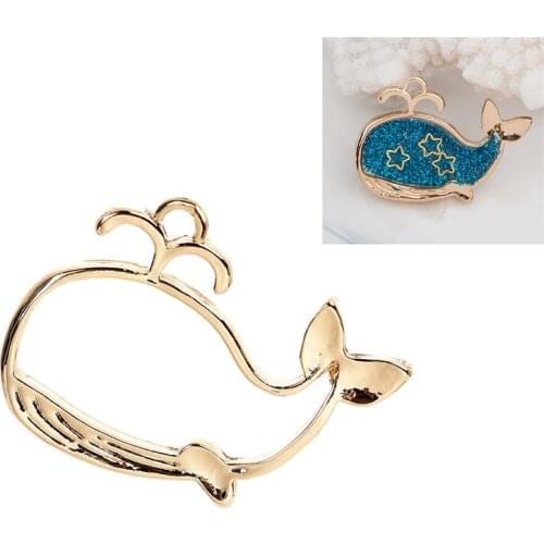 DoreenBeads Zinc Alloy Open Back Bezel Pendant Whale Animal Handmade Silicone Resin Mold Pendant Gold Color 37*27mm, 1 PC