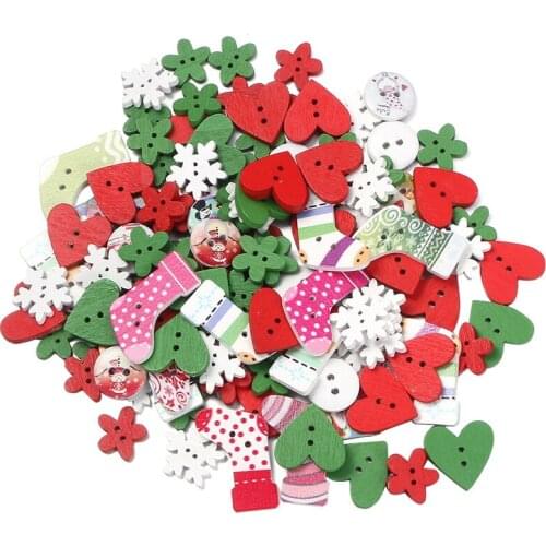 120 Pcs Cartoon Painting Wooden Buttons DIY Decorative Christmas Themed Wooden Buckles for Jeans Coat (Mixed Sizes)