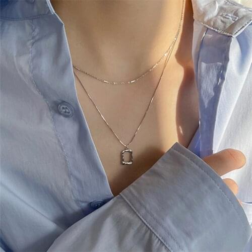 925 Sterling Silver Double Layer Square Charm Necklace For Women Girls Tassel Clavicle Chain Party Jewelry dz674