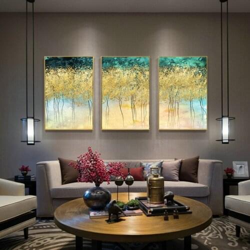 Abstract Drop Golden Foil Tree Canvas Painting Gold Poster Print Big Size Wall Art Picture for Living Room 3pc Artistic Tableaux