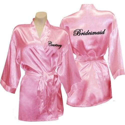 Personalized names titles bridesmaid bride printed wedding Bachelorette Bridesmaid satin pajamas robes bridal shower kiminos