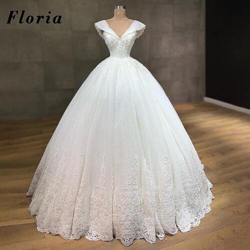 Princess Dubai Wedding Dresses Sparkly Glitter 2021 Custom Made Capped Wedding Bride Dresses Dubai Bridal Gowns Vestido De Noiva