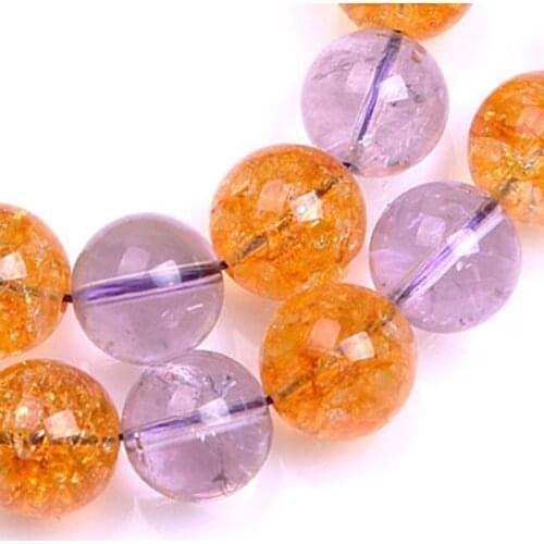 Natural Round Dark Purple Amethysts Yellow Citrines Beads For Jewelry Making Natural Needlework Beads 8/14mm 15'' DIY Beads