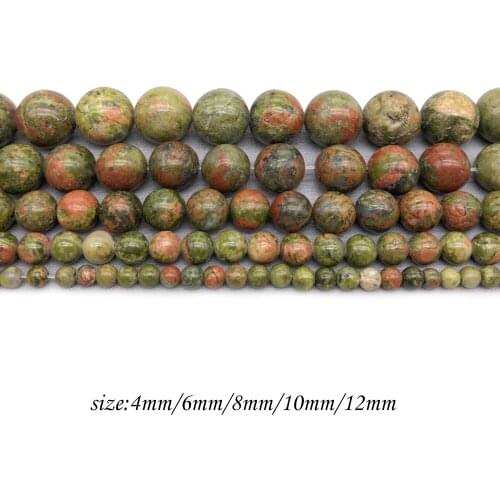 Natural Stone Unakite Round Loose Charm Beads Fit Multi-purpose Handmade Jewelry Making 4 6 8 10 12 MM J153