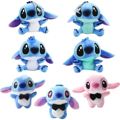 7 Styles 10cm Lilo Stitch Plush Toys Dolls with Sucker Keychain Soft Stuffed for Kids Children Gifts