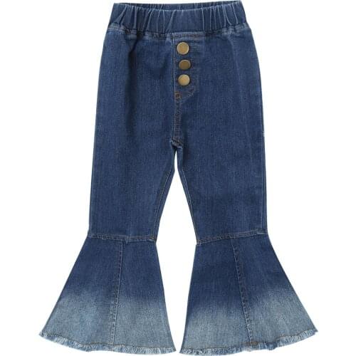 Girls Flared Jeans Spring And Autumn Children Gradient Colour Soft Denim Pants Girl Raw Hem Trousers Chubby Kid High Waist Jeans