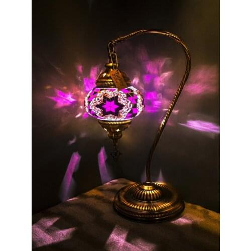 Handmade Turkish Moroccan Mosaic Authentic Vintage Art Deco Table Bedside Lamp, Purple Colors, 5 Patterns