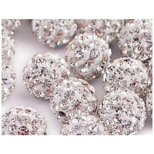 Fh34t Crystal!DHL EMS Free DIY Cheap 10mm white Micro Pave Disco Ball crystal beads fit necklace bracelet