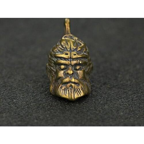 Collection Chinese Pure Brass Carved Animal Monkey Monkey King Sun WuKong Exquisite Small Pendant Statue