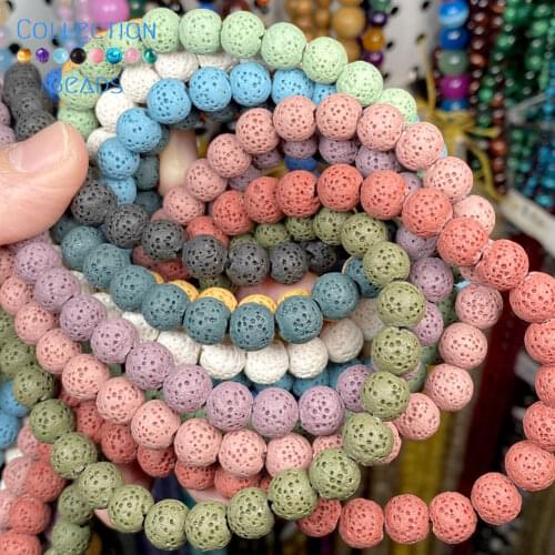 Natural Stone White Black Colorful Volcanic Lava Spacer Loose Round Beads For Jewelry Making 6-12MM DIY Accessiory Wholesale 15"