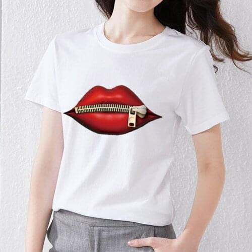 Summer Womens T-shirt Ins Fashion Sexy Lip Print Pattern Series Tops Round Neck Short-sleeved Tops Womens Bottoming Shirts