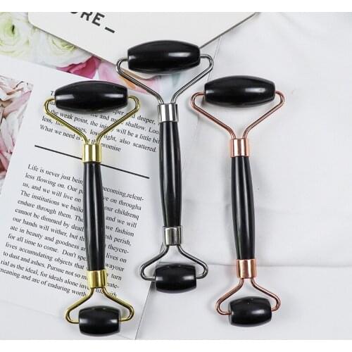 Natural Quartz Jade Roller Gua Sha Set Black Jade Guasha Scraper Stone Massage Face Lifting Facial Massager Tool for Back Neck