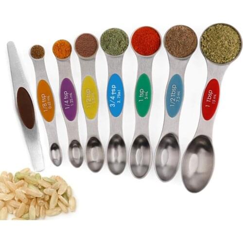 8PCS Stainless Steel Double Head Measuring Spoons Magnetic Measurement Teaspoon Tablespoon for Dry and Liquid Ingredients
