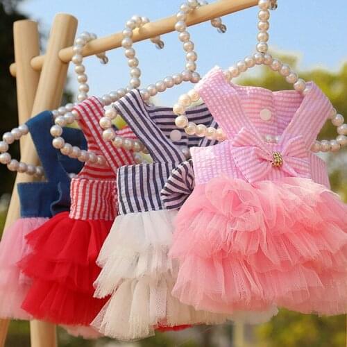 Cute Puppy Dress Dog Cat Skirt Spring Summer Pet Clothing Chihuahua Strawberry Yorkies Pomeranian Bulldog Stripe Plaid Dresses
