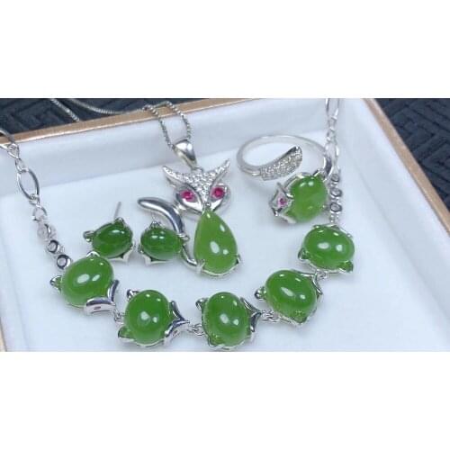 925 silver inlay Hetian jasper set jade fine and flawless
