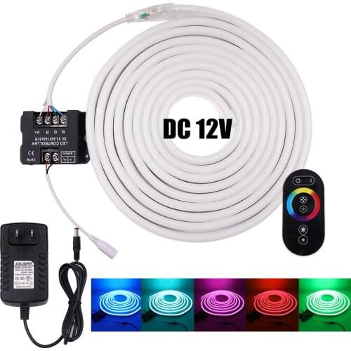 DC 12V RGB Neon Strip Set +Touch Remote Waterproof Indoor Outdoor Home Decoration Flexible Tape Ribbon 5050 RGB LED Strip Light