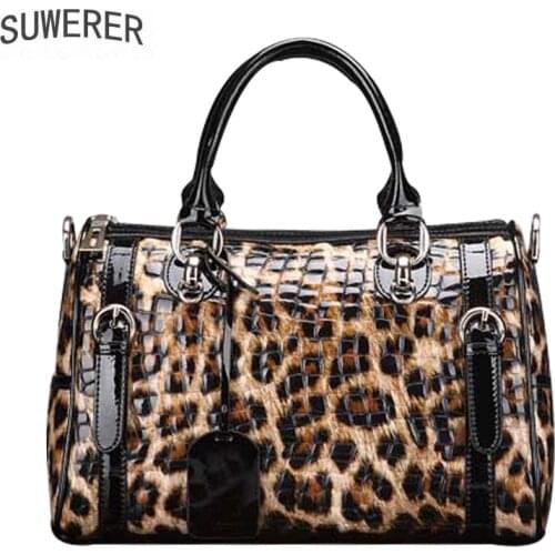 SUWERER 2021 New Genuine Leather women bag fashion Luxury Leopard print cowhide bag women famous brand handbags tote bag